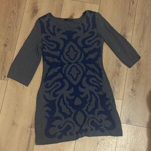 Style & Co. Gray and Navy Long Sleeve Dress